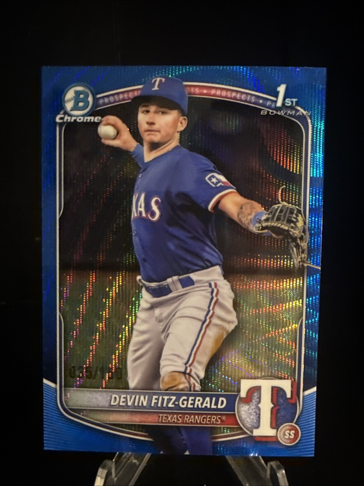 2025 Bowman Chrome Prospect Devin Fitz-Gerald 1st Bowman Blue Wave 35/150 BCP158