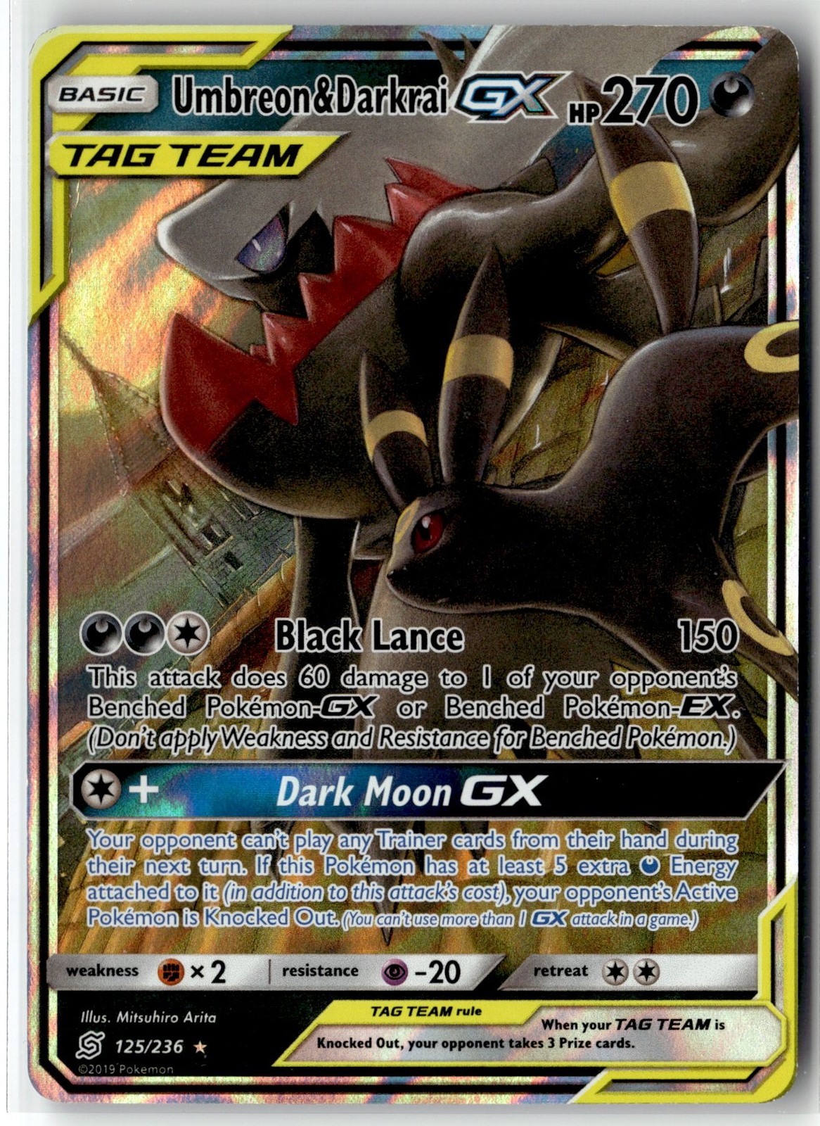 Umbreon & Darkrai GX ⭐️ 125/236 Holo Rare GX Unified Minds 2019 Pokemon NM