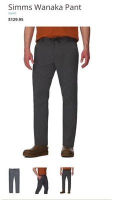 Simms Wanaka PANT Slate Grey 34 Waist Regular Casual Fishing Pants MSRP 129.00