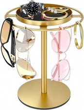 Metal Sunglasses Organizer, Glasses Holder Stand with Storgae Tray, Gold Metal