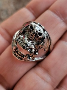 Men's Silver Tone Skull Theme Band Ring -  Read Description