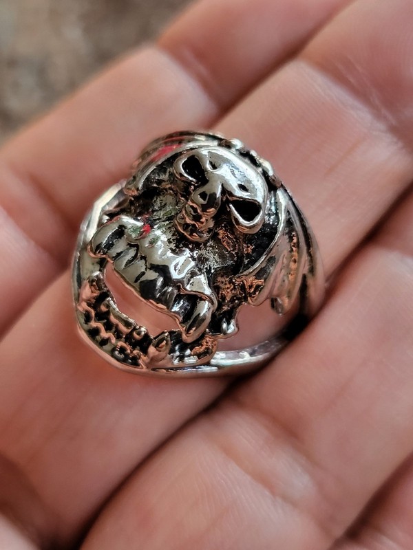 Men's Silver Tone Skull Theme Band Ring -  Read Description