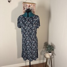 Ann Taylor Loft Navy Floral Print Dress S Jersey Material Short Sleeve