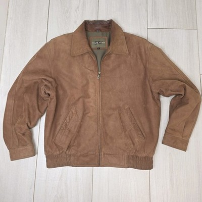 Vtg South Wind Brown Leather Jacket Lined Zip/Snap Front Men's Size L
