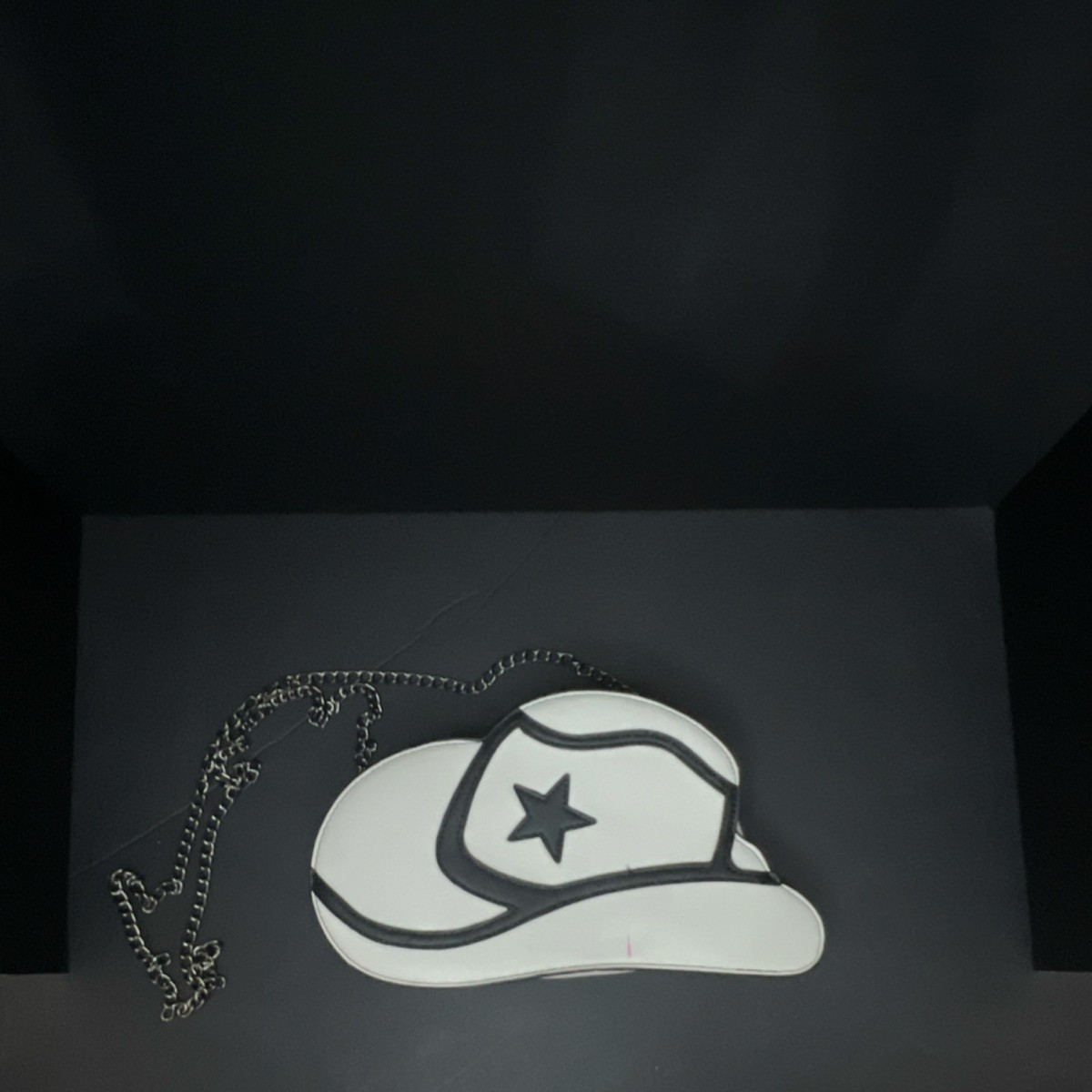 Cowboy Hat Star Accent Crossbody Bag Chain Strap White Black 