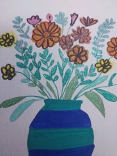 Flowers In Vase IMPRESSIONISM ORIGINAL Painting 5x7 INCH Home decor ART Outsider