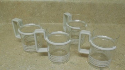 Vintage Lot of 4 Bodum Cup Glass Espresso White Handle