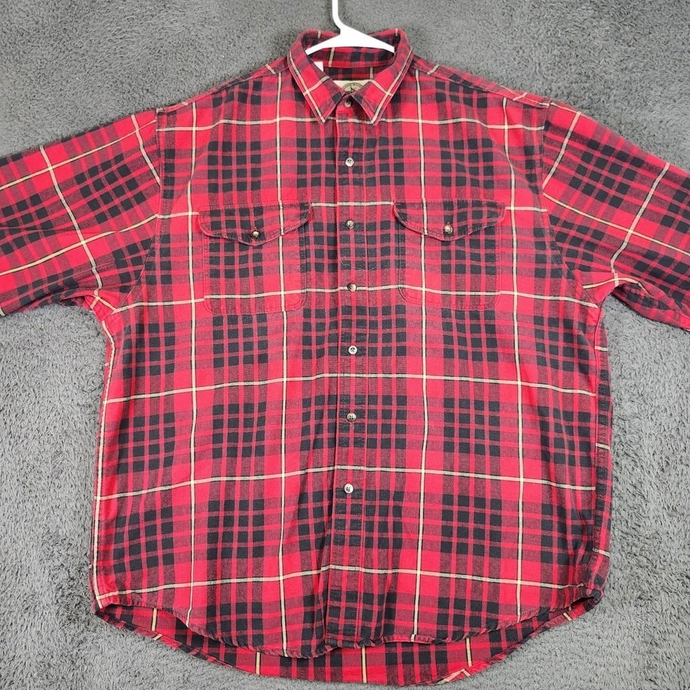 Vtg EDDIE BAUER Legends Plaid Flannel Shirt Sz XL/Tall Red Tartan Heavyweight