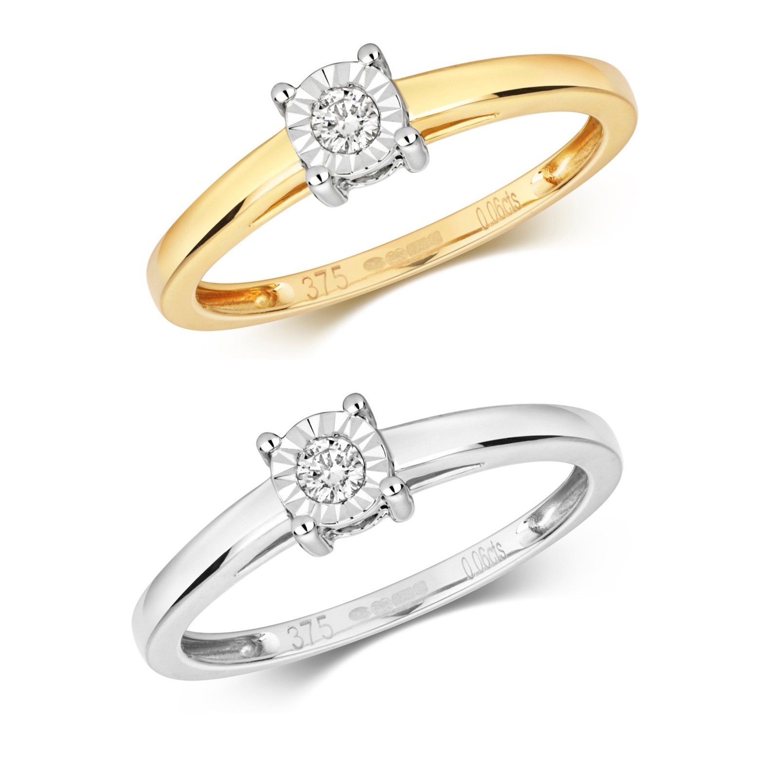 Bague solitaire femme or blanc 9 carats et diamant 0.06 carat taille 54