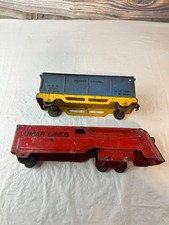 Vtg Louis Marx Co. Lumar Lines Tinplate Pull Train Locomotive Gondola Car
