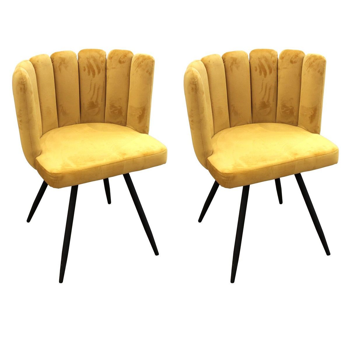 Chaise velours Ariel jaune lot de 2 de 79cm pour soulager le dos