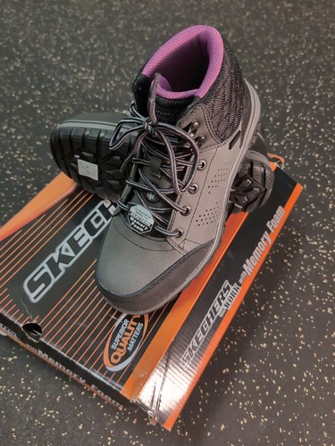 Botas de trabajo Skechers para mujer azul marino negras McColl punta comp con cordones de cuero talla EE. UU. 7 - Imagen 8 de 10
