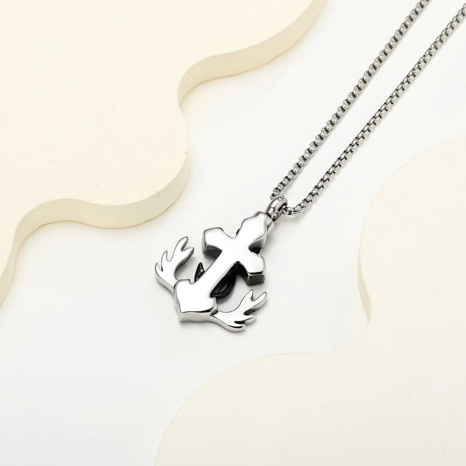 Amor Infinito Ciervo Gancho de Pez Cruz Ancla Urna Colgante Cenizas Memoria Collar Regalo Foto 4 de 4