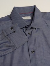 Eton Slim Fit Dress Shirt Mens 17 43 Navy Blue Twill 100 Cotton Long Sleeve EUC
