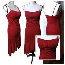 Y2k Babydoll Midi Dress L Red Asymmetric Tiered Vamp Whimsigoth Fairy goth Slip