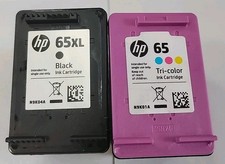 2x Empty Genuine HP Ink Cartridges For Refill Virgin Black 65 XL & Tri-color 65