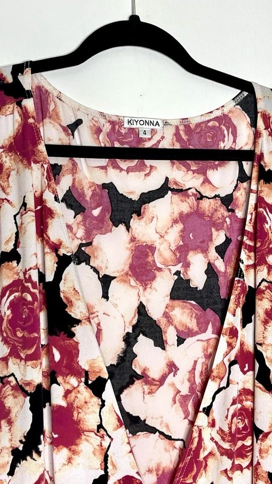 Kiyonna Plus Size 4 AU 24-26 Women's Dress Pink Floral True Wrap Stretch Midi - image 4 of 4