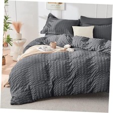 Dark Grey Duvet Cover Queen Size, Ultra Soft 3-Piece Seersucker Duvet Cover
