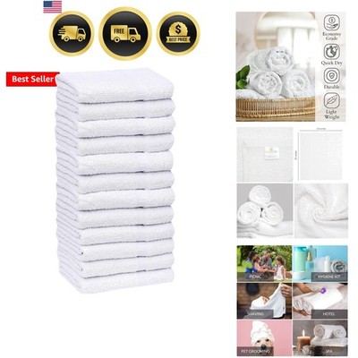 12 Pack White Economy Cotton Blend 15x25 Inches Basic Hand Towels- Gym Towels...