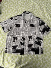 SHEIN L Multicolor News-Paper Button-Up Short Sleeve Casual Woman's Top