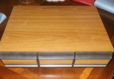   Vintage 3-Drawer Cassette Tape Storage Cabinet Wood Case Holds 42 Retro