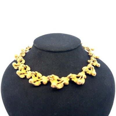 Vintage C.R.S.K. Gold Leaf Aurora Borealis Rhinestone Necklace 1950's