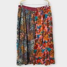 Love The Label Midi Skirt Women's XL Floral Boho Lined Cotton Pull On Artsy