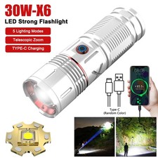 High Lumens White Laser LED Flashlight USB rechargeable Torch Zoomable Light