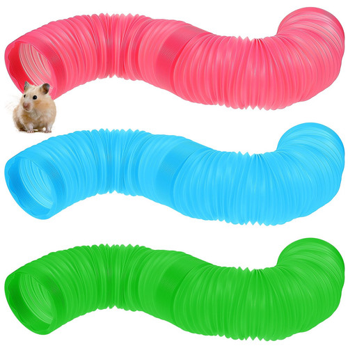3 Packs Pet Fun Tunnel, Small Animal Tunnel, Collapsible Plastic Hamster Tunn...