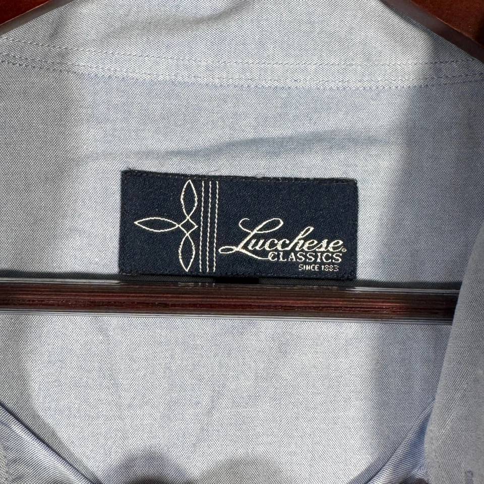 Camisa masculina Lucchese XXL azul manga longa botão para baixo - Imagem 4 de 4