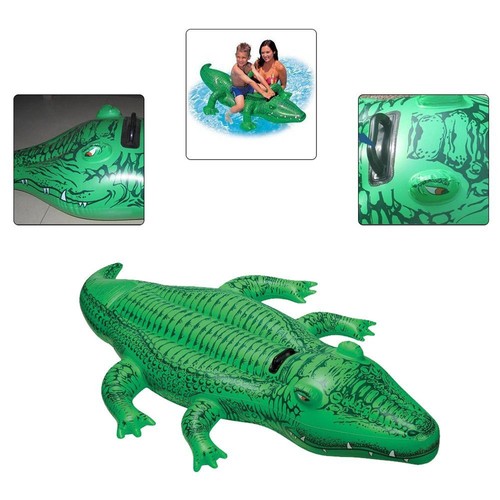 Fun Seat Ride Water Party Toys Swimming Ring Crocodile Inflatable Alligator - Picture 4 of 9