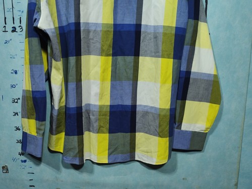 BERTIGO Yellow Blue Gray Plaid casual shirt size 2-2XL Double Cuff 100% Cotton - Picture 11 of 11