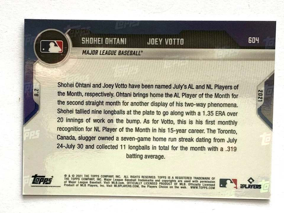 SHOHEI OHTANI & JOEY VOTTO 2021 TOPPS NOW 604 PR = 2347 PLAYERS OF THE MONTH - Image 2 of 2