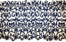 New NAVY blue scroll WHITE nautical DRAPERY weight fabric window VALANCE lined