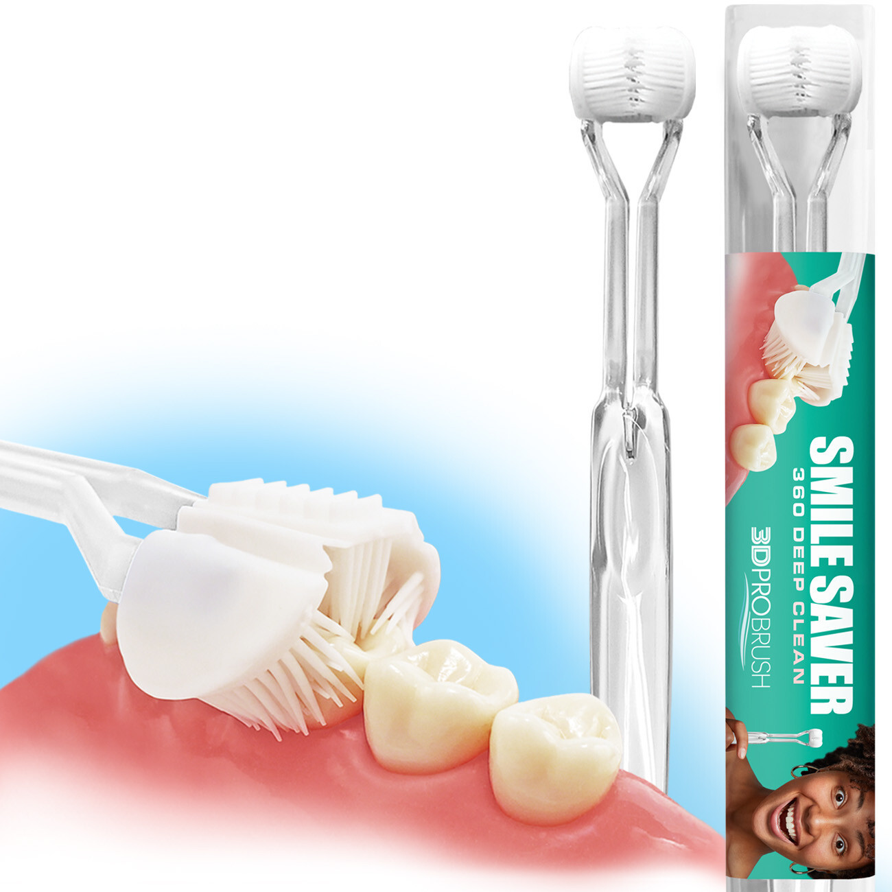 SMILE SAVER 360&deg; / Deep Clean  3-Sided Toothbrush + Gum Mas