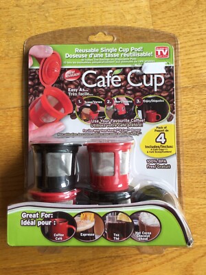 CAFE CUP REUSABLE SINGLE CUP PODS 4 Pack NEW