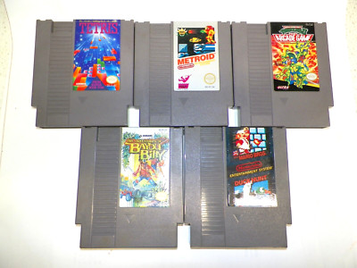 5 Nintendo NES Games Tetris, Metriod Mario Duck Hunt, Bayou Billy, Ninja Turtles