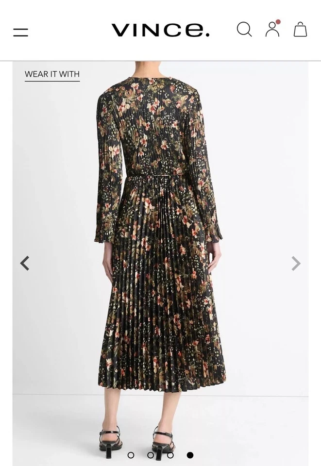 Vestido de manga larga plisado satinado Vince Orchid Vine - Talla 2 Foto 4 de 4