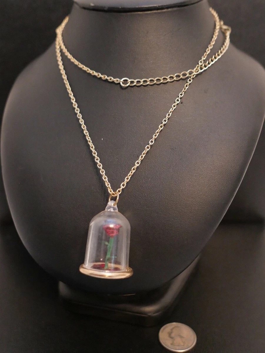 Beauty And The Beast Rose In Glass Necklace