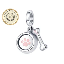 Loyal Partner Charm For Bracelet, Dog Bowl Charm, Bone Charm, Paw Charm