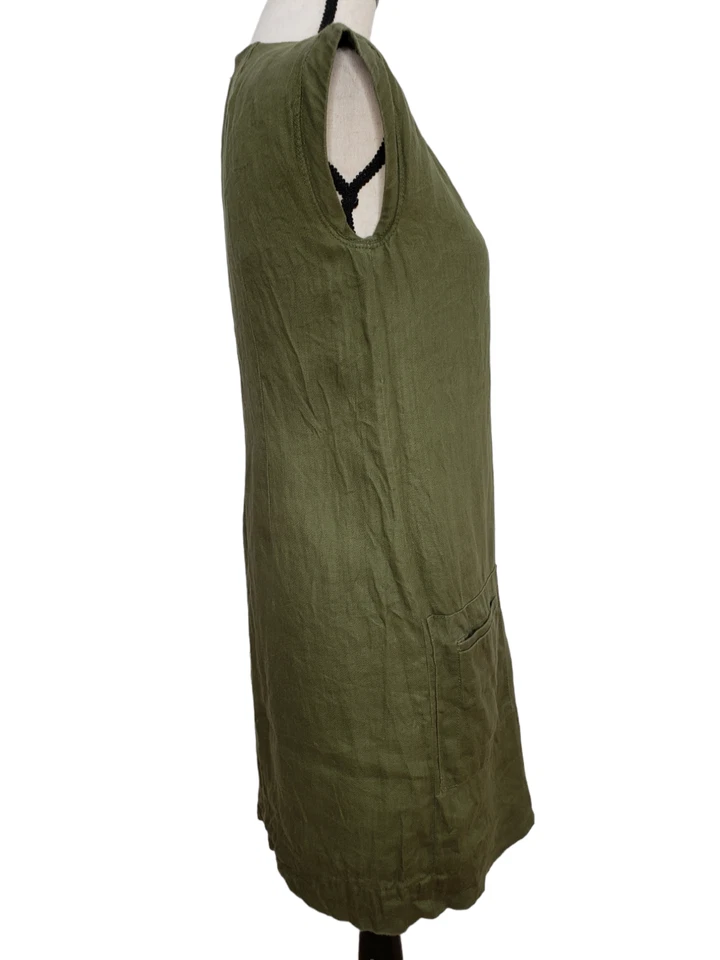 Vestido J Crew Shift tamanho 00 sem mangas gola V verde linho espinha de peixe - Imagem 4 de 4