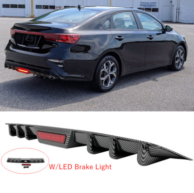 Carbon Fiber Rear Bumper Diffuser Lip w/LED Tail Brake Light For Kia Forte K5