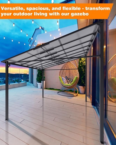 12'x14' Lean to Gazebo,Hardtop Canopy Aluminum Frame Patio Yard Outdoor Shelter - Picture 5 of 10