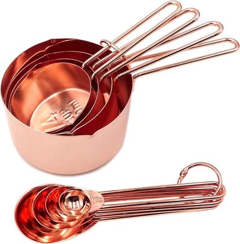 Set Da 8 Tazze E Cucchiai Misuratori In Acciaio Inox Con Finitura Rame Lucido – Eleganti E Resistenti