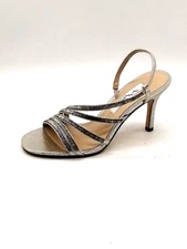 Nina New York Womens Sandals Silver Rhinestone Shoe Slingback High Heel 7 NEW
