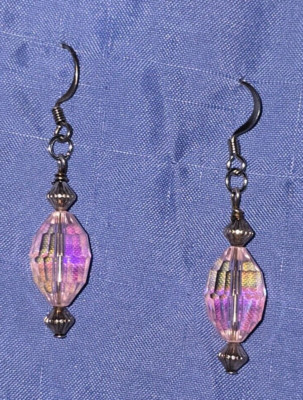 TJNT OOAK Swarovski crystal pink dangle silver tone  silver hand made