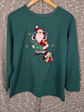 Vintage Bobbie Brooks Embroidered Santa Christmas Long Sleeve Shirt Women's M