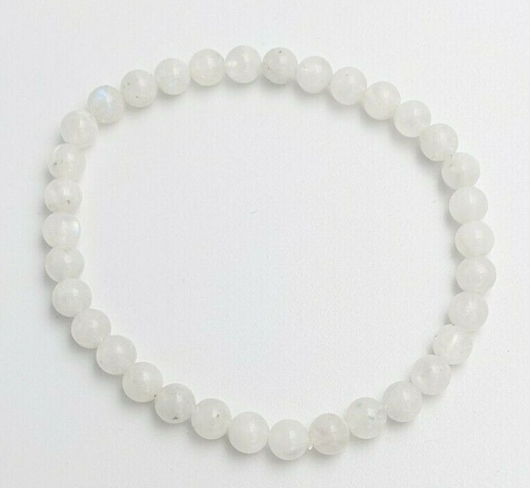 Bracelet en pierre de lune naturelle blanche polie qualité AA perles de 6mm
