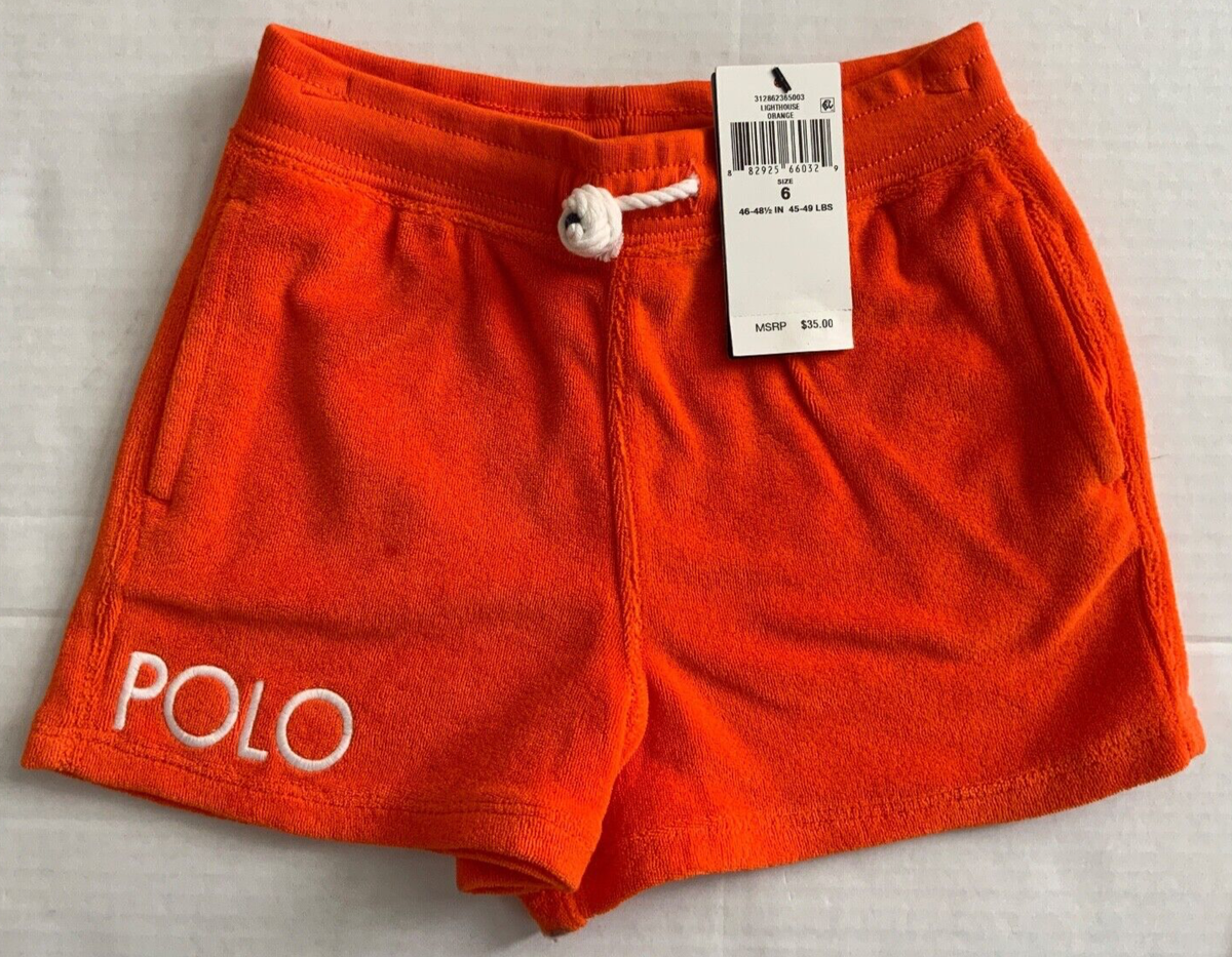 K New Girls Kids Polo Ralph Lauren Orange Cotton Terry Shorts Size 6