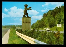 Postcard Berlin Germany Autobahn Highway Bear Entering US Sector Of Berlin Sign